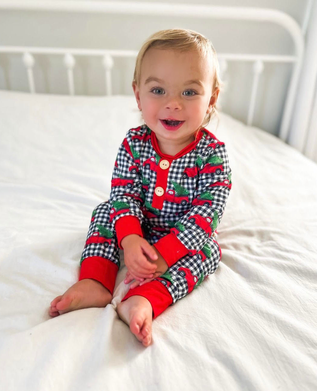 Toddler Black Buffallo plaid with red christmas  truck and christmas tree 2 pj baby christmas eve christmas card pajamas 2 pc