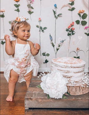 Hazel Vintage Ivory Floral Birthday Tutu Romper