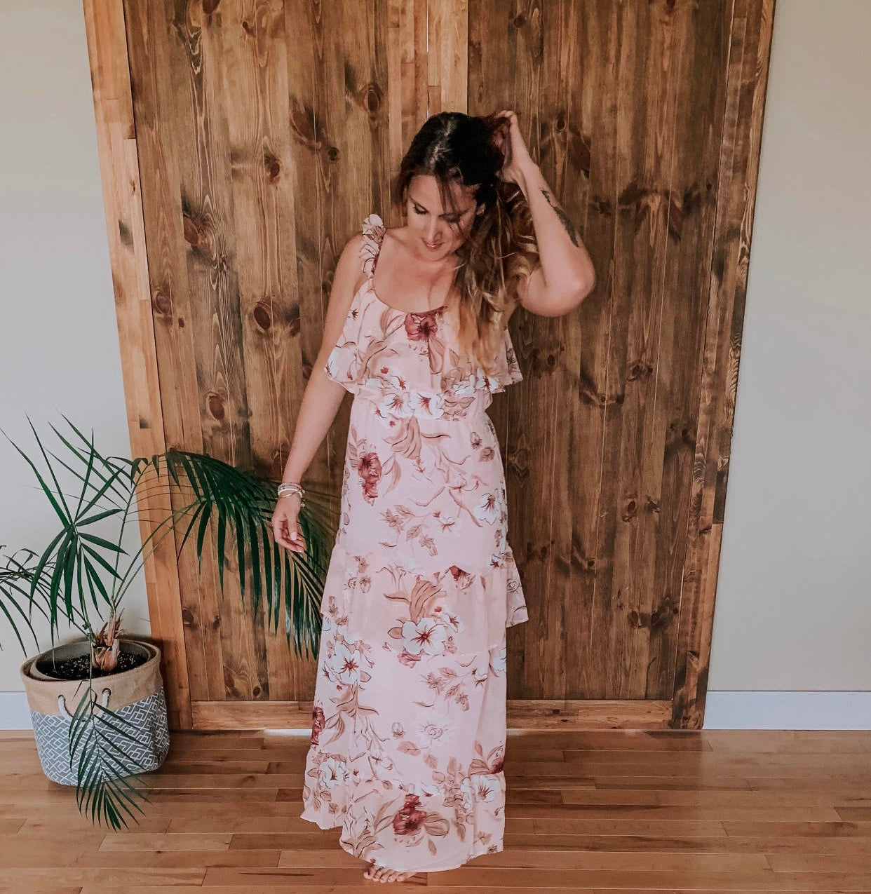 Blush floral maxi dress sale