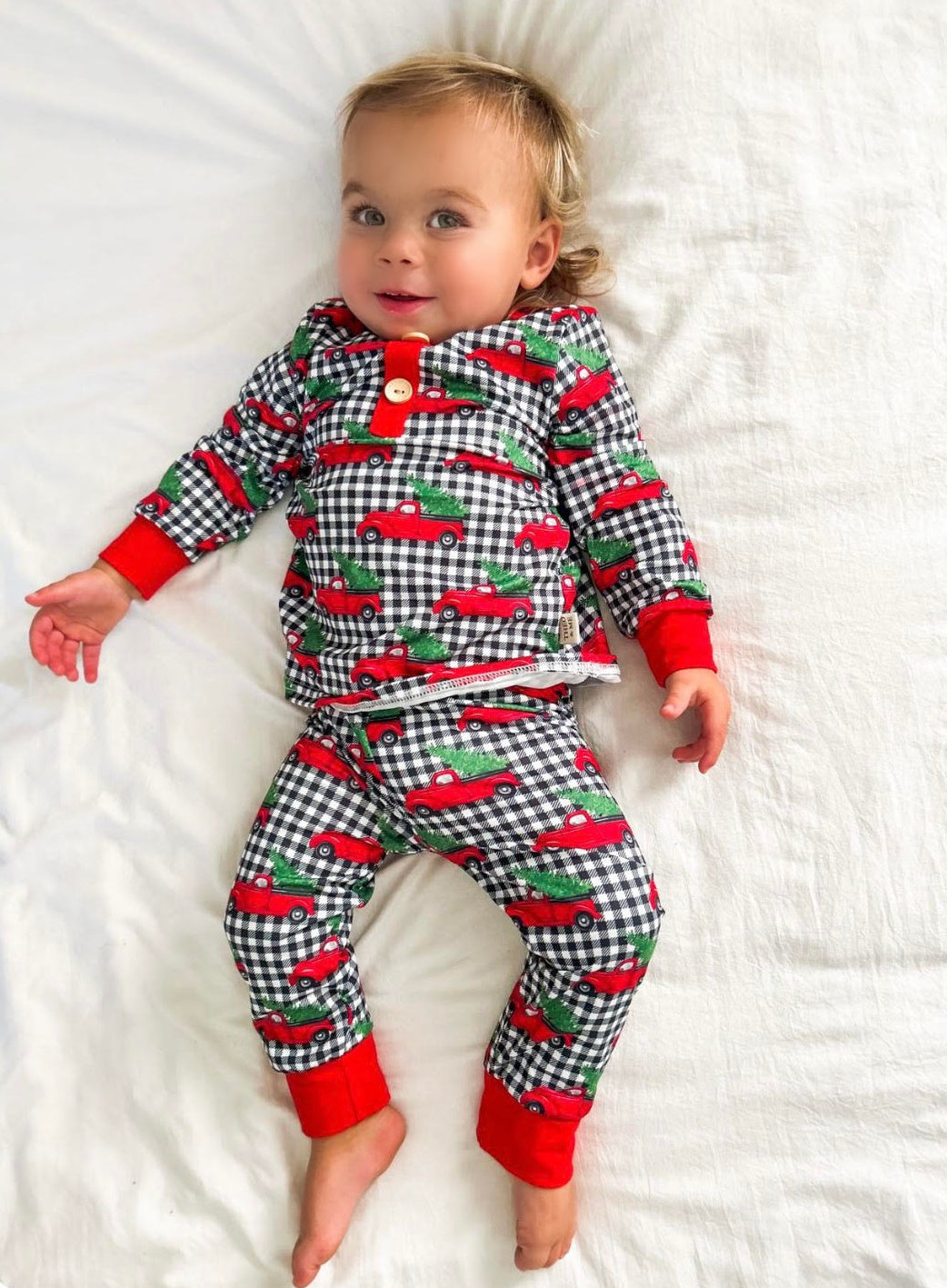 Fun Christmas Eve box Black Buffalo Plaid and Christmas truck holiday PJs & Pajamma kids 2 pc set