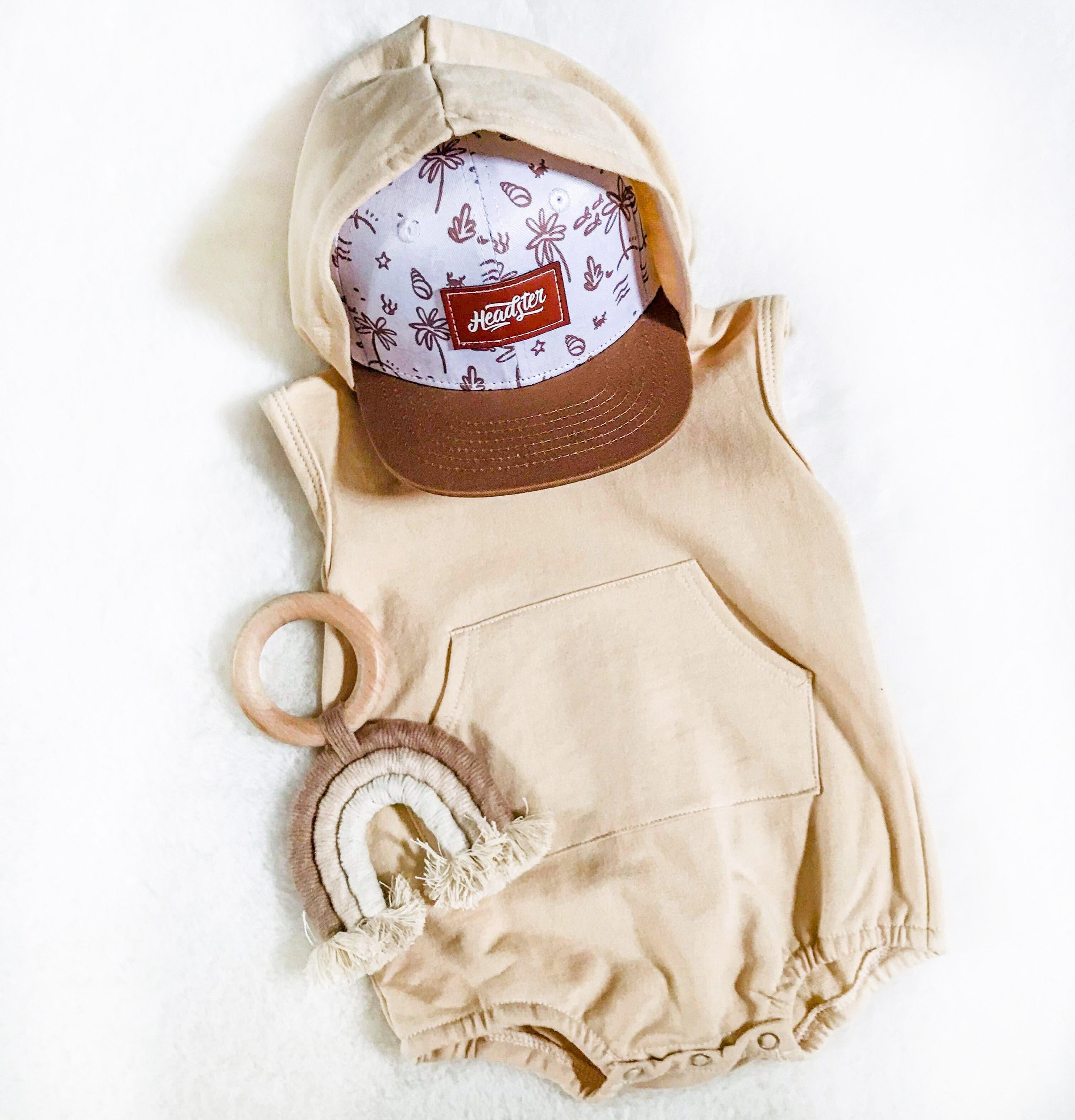 Pocket & Buttoned Rompers/Sweat Shirts - Sand Sleeveless