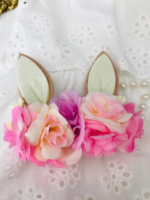 Girls Sweetest Bunny Ear Pastel Lavender & Pink Easter Floral Headband