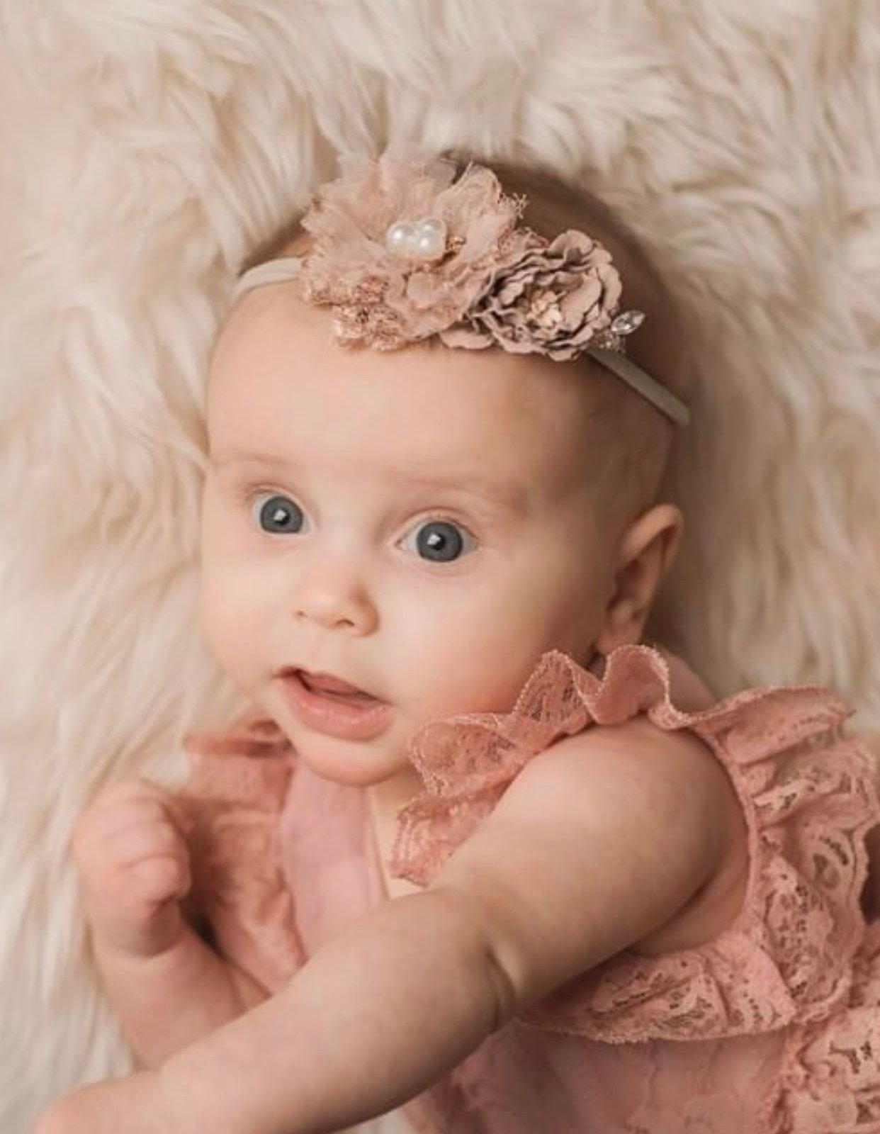 Kryssi Kouture Soft Blush Pearl Floral Nylon Headband