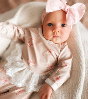 Kryssi Kouture Sienna Tutu Jumpsuit - Tan Floral White Tutu