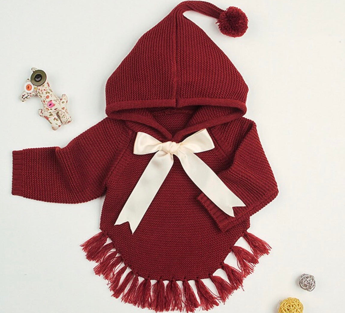 Burgundy Chunky Knit Hood Sweater