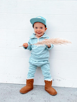 Kids 1/2 Zip Sweat Suit - Solid Seafoam