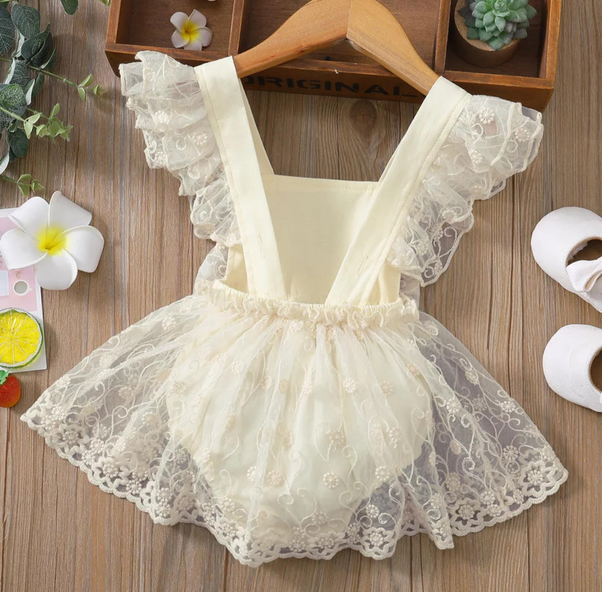 Girls first birthday Ivory and Lace Vintage Romper