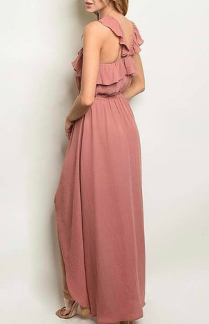 Ladies Dusty Rose Ruffle High Low Dress