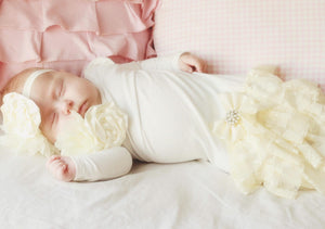 Alice Cream and White Lace Ruffle Sleep Sack Gown, Newborn - Ruffles & Bowties Bowtique