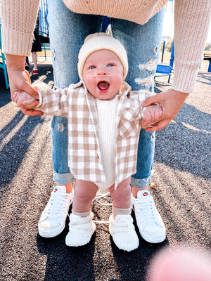Fall knit bubble romper for Girl or Boy white knee picture ready