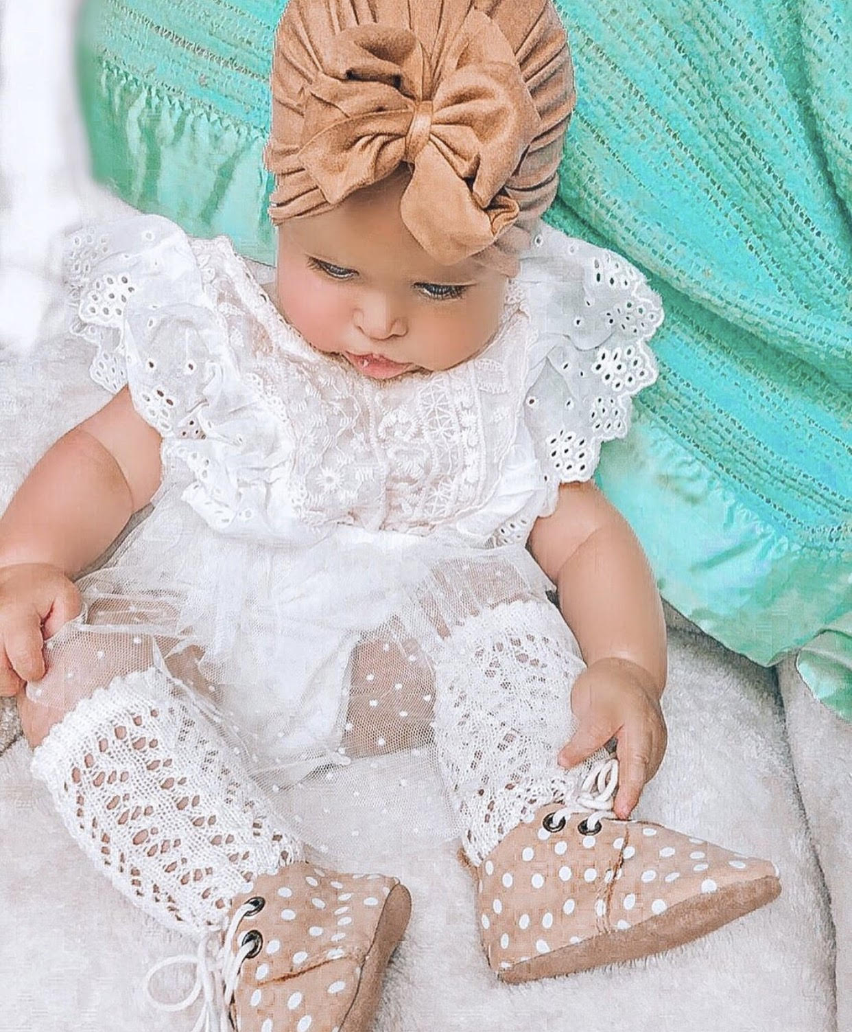Baby Girls Vintage Lace Ivory Aurora Romper