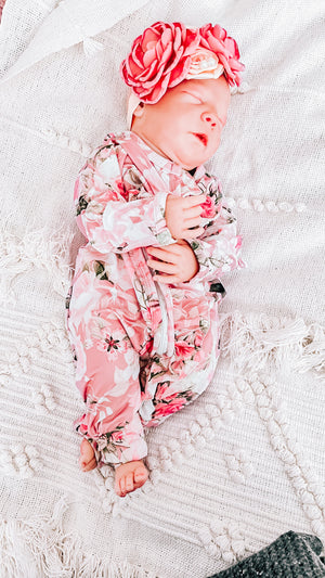 Sadie Vintage Dusty Floral Ruffle Zippie Jumpsuit/Sleeper