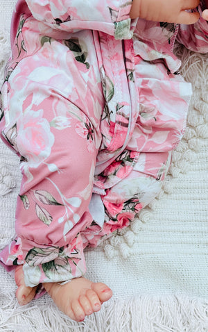 Sadie Vintage Dusty Floral Ruffle Zippie Jumpsuit/Sleeper